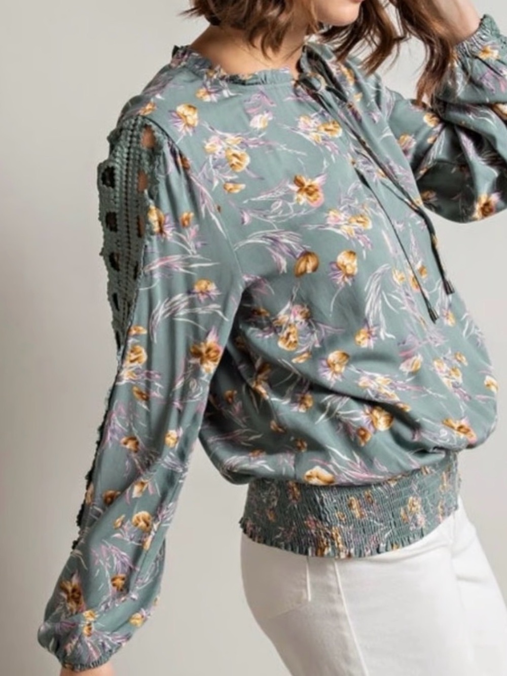 Elegant Floral Blouse - Green and Gold